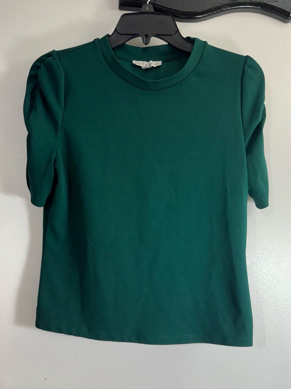 Haute Monde Emerald Green Puff Sleeve Crewneck Top